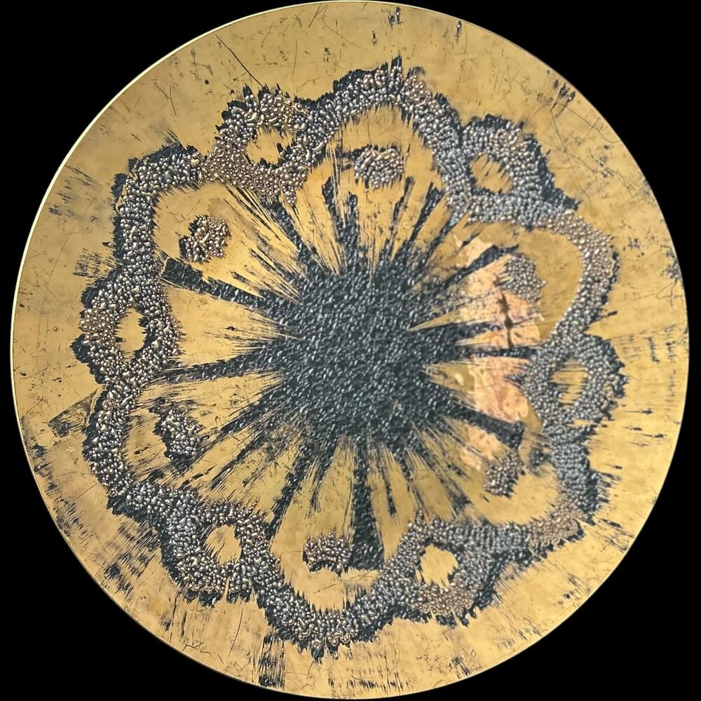 Dorothy Thorpe GOLD Glass MID CENTURY MODERN Platter 13.5” Atomic Splash Design
